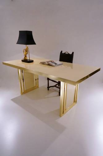 Jean Claude Mahey desk, brass & lacquer, 1970`s ca, French